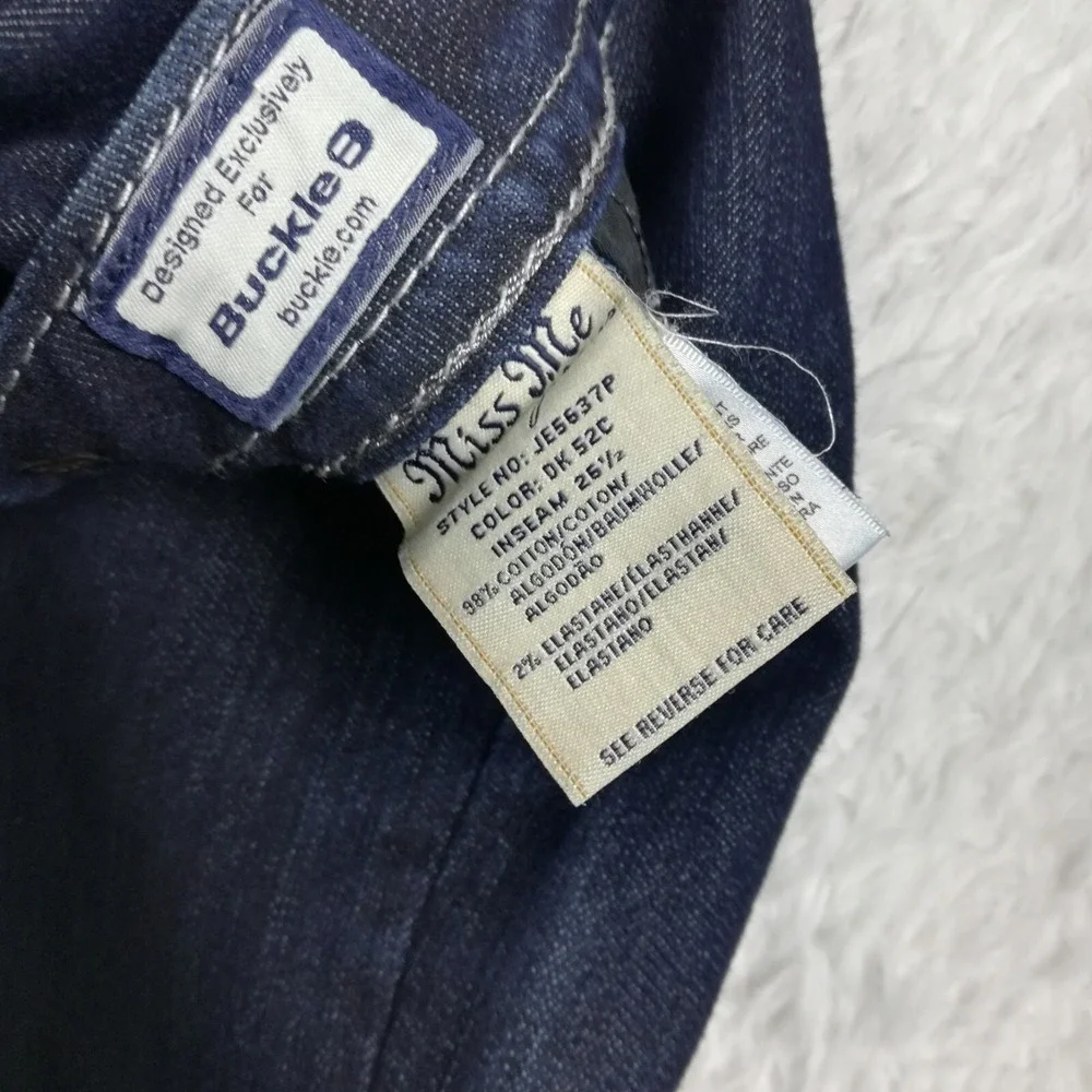Miss Me Womens Jeans Straight Leg Blue Denim Dark Wash‎ Jeweled Rhinestone 28